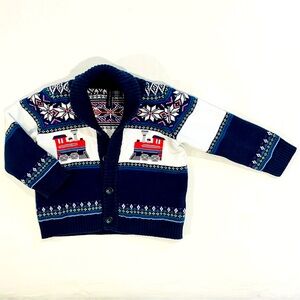 Janie and Jack Holiday Train Cardigan 12-18M Cotton Sweater Intarsia Fair Isle